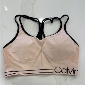 Calvin Klein Blush Pink Seamless Sports Bra with Black Trim